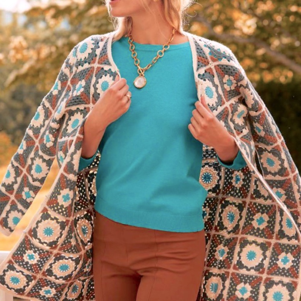 Tyler Böe Crocheted Mid Length Cardigan Sweater Granny Square Crochet S … - Picture 4 of 16